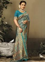 Sattin Silk Sky Blue Wedding Wear Weaving Saree